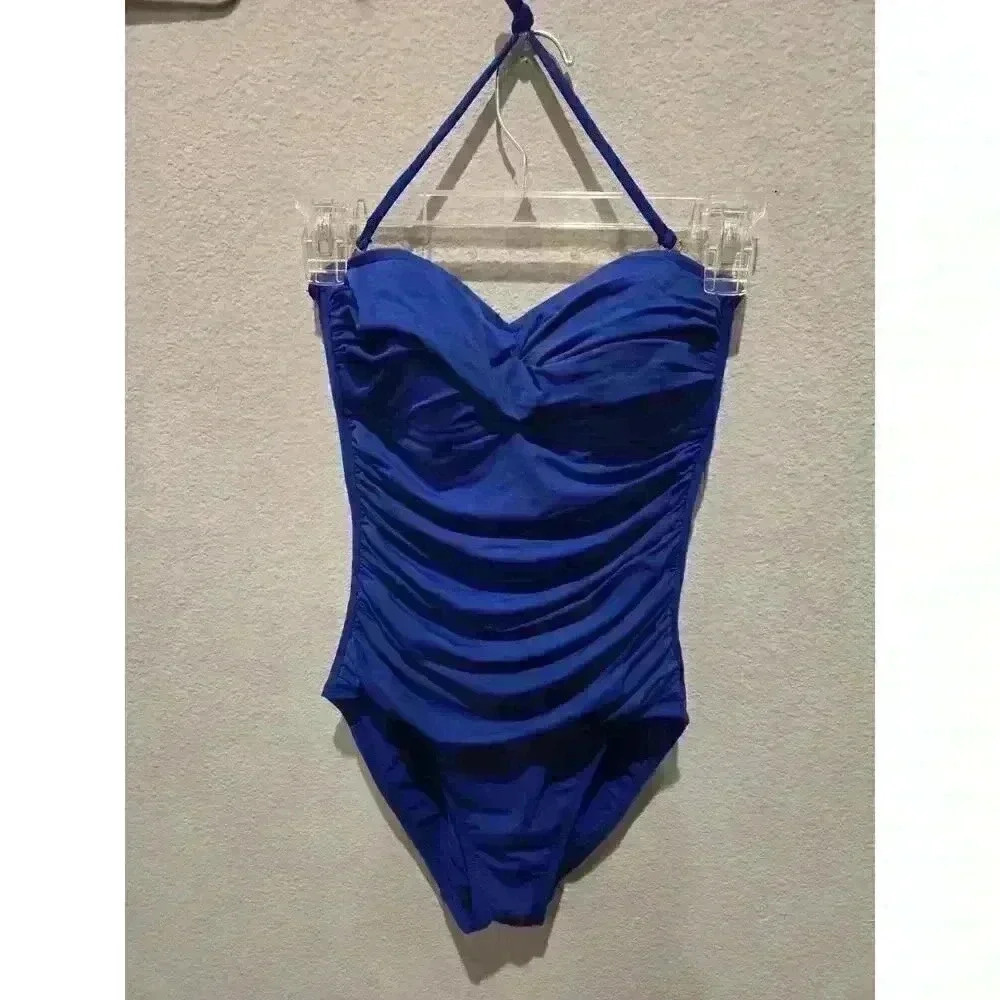 La‎ Blanca Women's Blue One Piece Swimsuit Size 4 Halter Ruched
